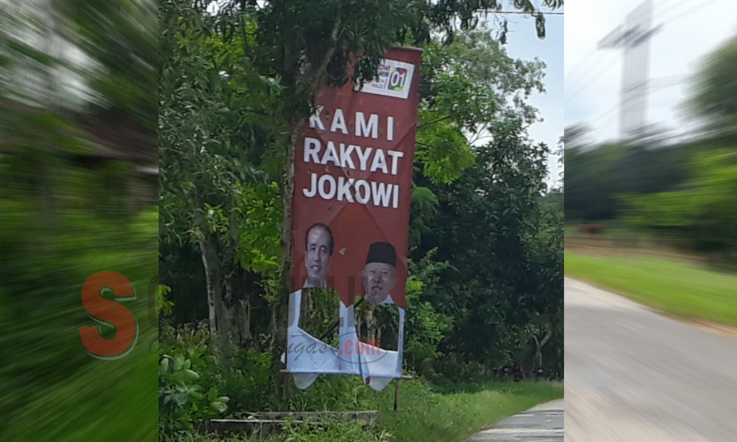 Salah satu banner yang diduga dirusak di Jalur Pantura Sumenep, bolong-bolong. (Foto: Heri/SorotPublik)