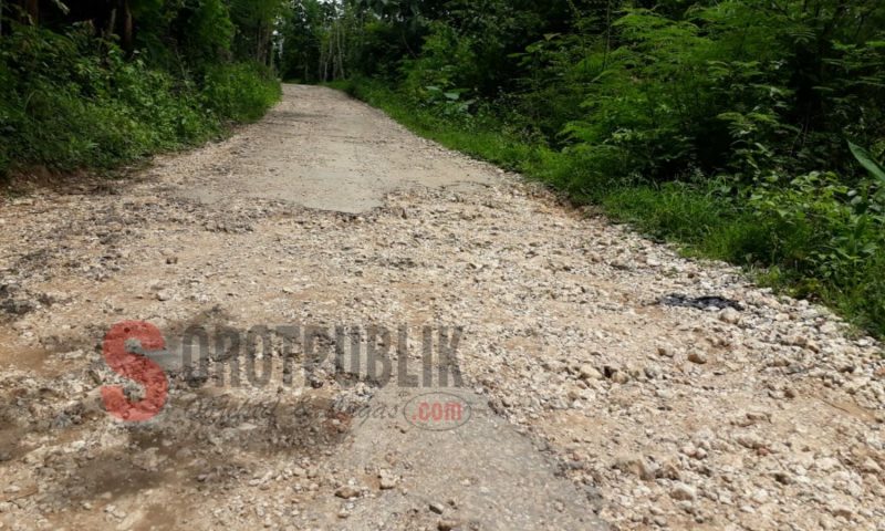 Kondisi akses jalan kecamatan menuju dua desa di Kecamatan Dasuk yang rusak parah. (Foto: Heri/SOROTPUBLIK)