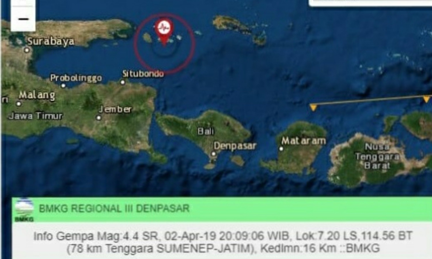 Lokasi pusat gempa di Pulau Sapudi, Sumenep. (Sumber: BMKG)