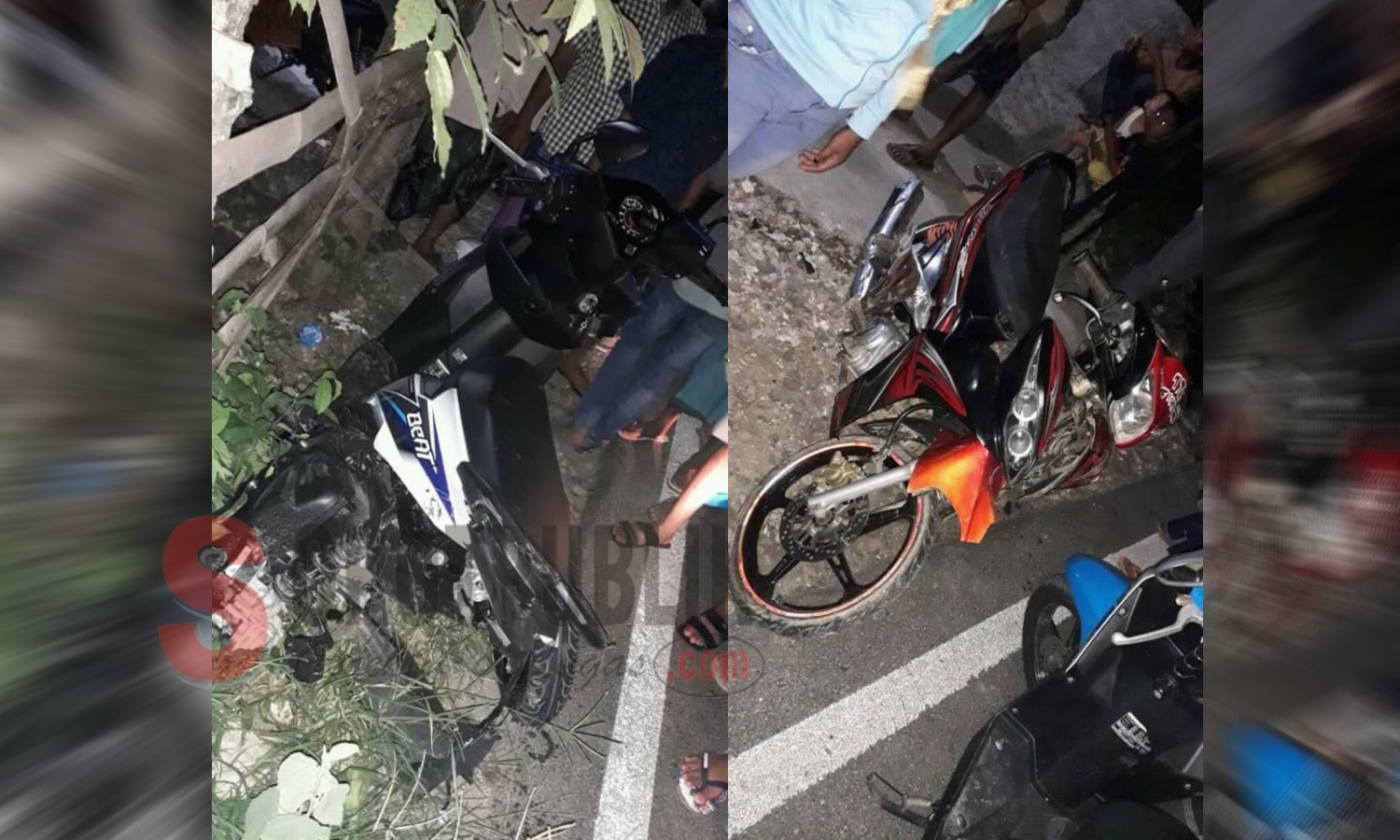 Kondisi sepeda motor yang mengalami kecelakaan beruntun di Jalan Raya Desa Larangan Badung, Kecamatan Palengaan, Kabupaten Pamekasan. (Foto: Ziad/SorotPublik)