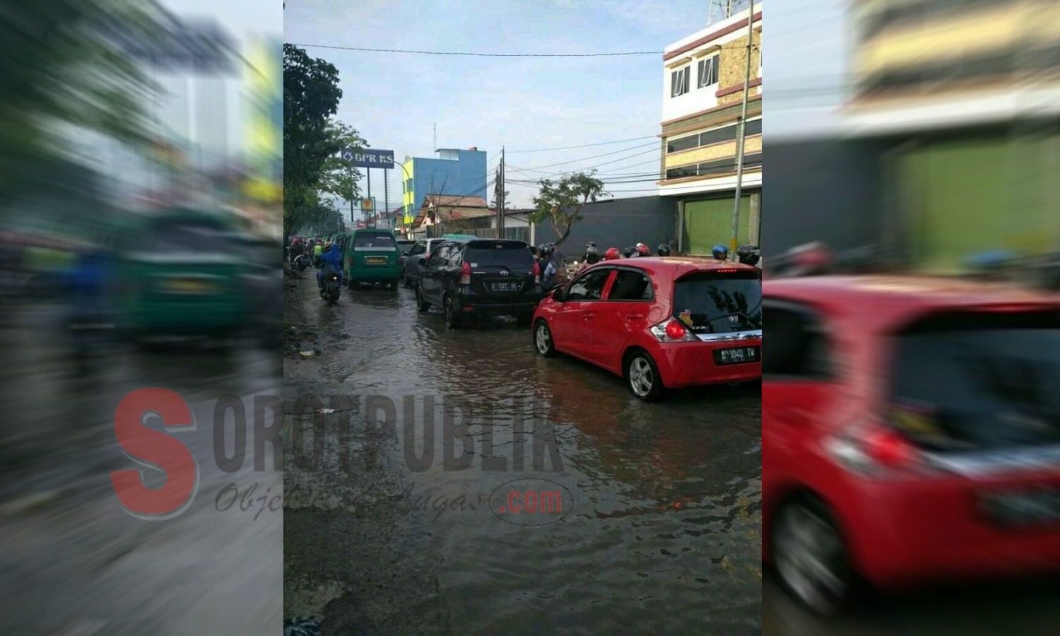 Jalan raya di Kabupaten Bandung tergenang air akibat drainase tak berfungsi maksimal. (Foto: Q Agus/SorotPublik)