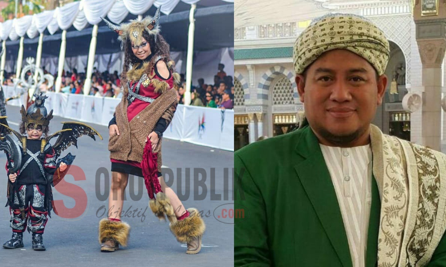 KOLASE FOTO: Salah satu model JFC (kiri). Ketua PCNU Jember, KH. Abdullah Syamsul Arifin (kanan). (Foto: Nurul H/SorotPublik)